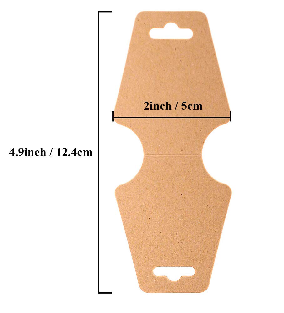 100 PCS Necklace Display Cards Holders Jewelry Bracelets Earrings Keychain Rings Hairbands Craft Projects Brown Kraft Paper Hang Tags Card 4.9 x 2 Inches