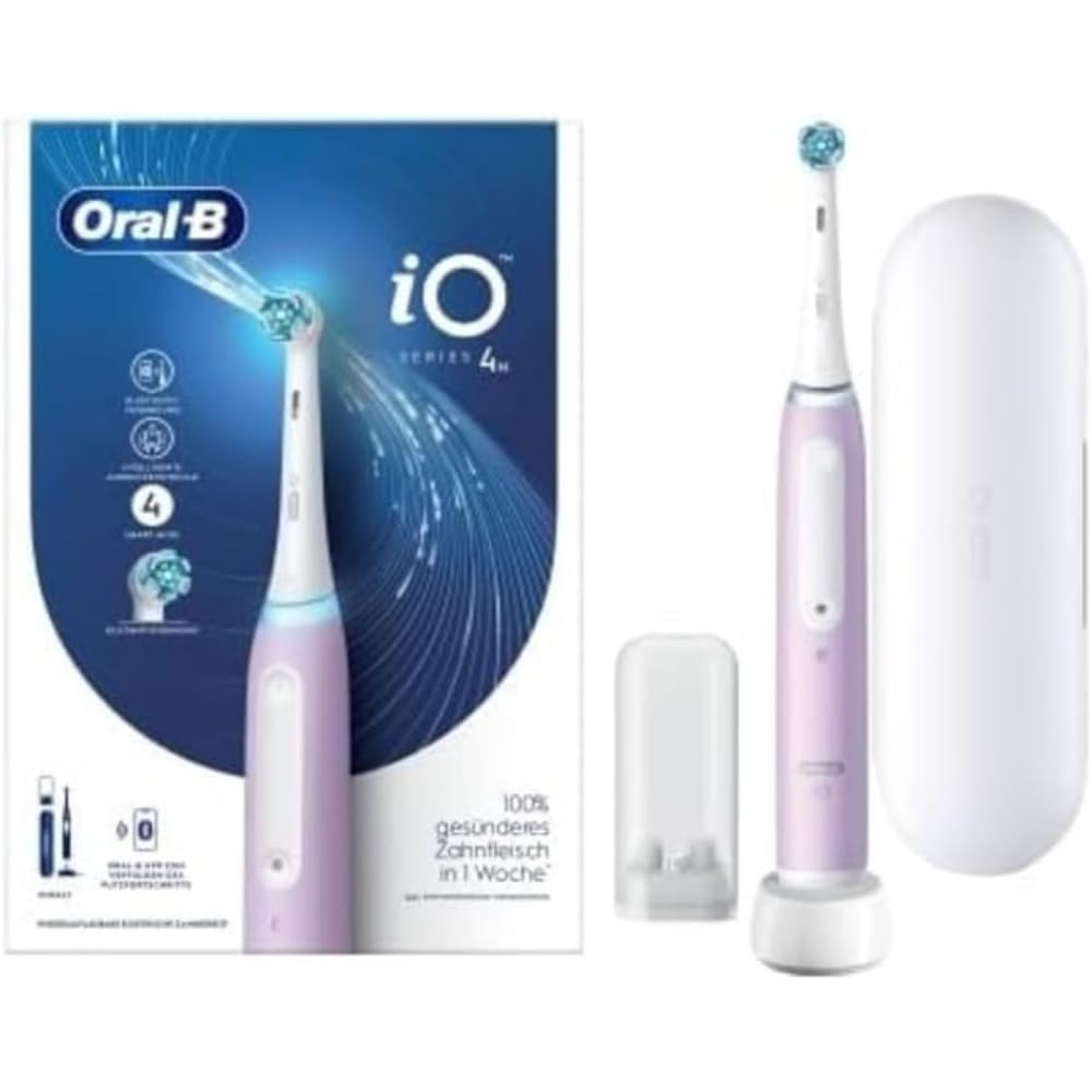 Oral-B iO Series 4 Electric Toothbrush/Electric Toothbrush, 4 Brushing Modes for Dental Care, Magnet Technology, Travel Case, Gift Man/Woman, Designed by Braun, Lavender