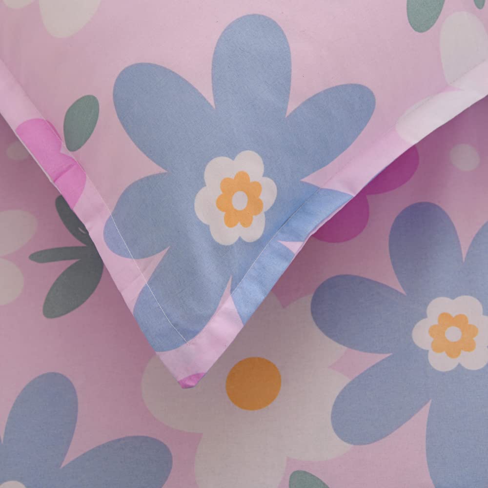 KWLOVER 2PC Soft Bed Fitted Sheet and Pillowcases Set,Purple Flowers Printed Sheets for Kids Girls Single Twin Size Bed