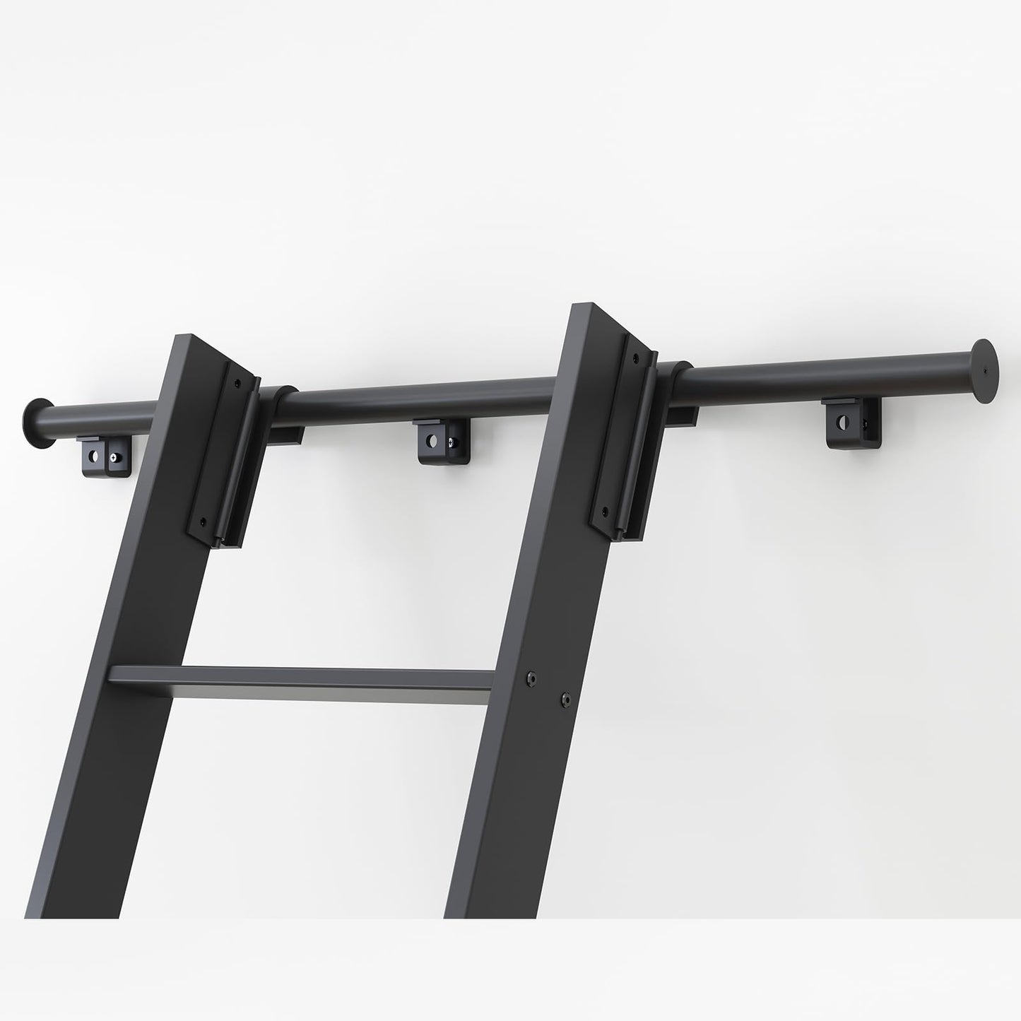 Fredbeck Rolling Library Step Ladders 120" with 8FT Sliding Hardware Track Kit for Kitchen,Loft,Warehouses,Bookstore,attic,Metal Black