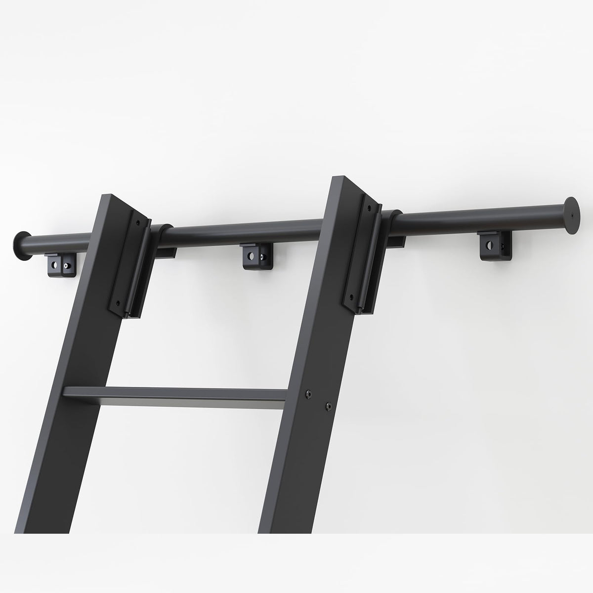 Fredbeck Aluminium Rolling Library Step Ladders 96" with 8FT Sliding Hardware Track Kit for Kitchen,Loft,Warehouses,Bookstore,attic,Metal Black