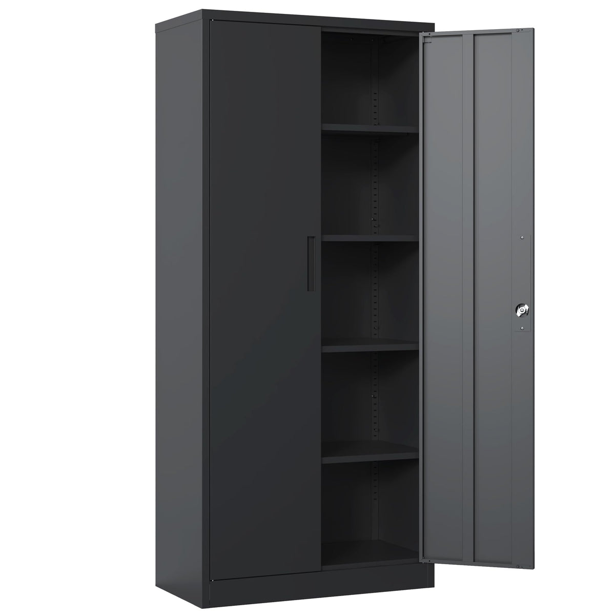 SAWJEC Metal Garage Storage Cabinet with Lock, 71" Tall Heavy Duty Cabinet for Garage Workshop Home Office, Steel Locking Storage with 4 Adjustable Shelves, Black, 15.7" D x 31.5" W x 70.9" H