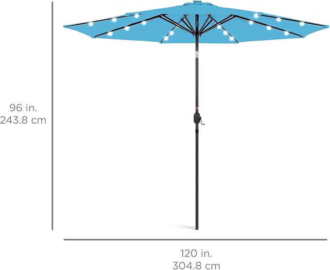 Best Choice Products 10ft Solar Polyester LED Lighted Patio Umbrella w/Tilt Adjustment and UV-Resistant Fabric