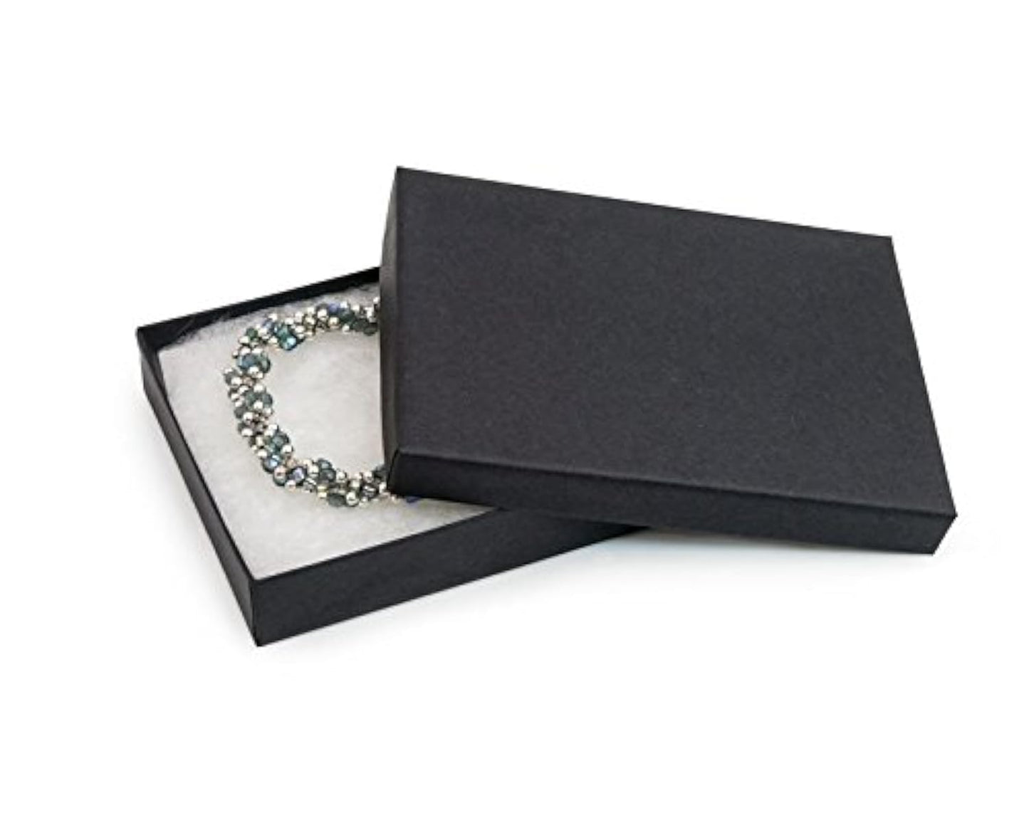 RJ Displays 25 Piece Pack Black Matte Cotton Filled Lidded Jewelry Gift Box Necklace, Belt Buckle, Pendant, Brooch, Bracelet, Bangle, anklet, Pocket Watch - Size 5.25" X 3.75" X 1" Inch