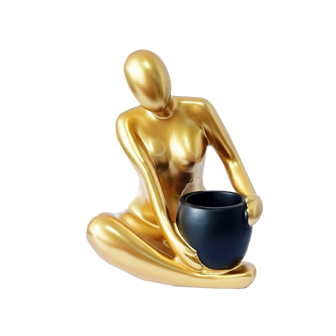 Senea Kay Modern Abstract Statue with Removable Faux Succulents Plants – Resin Figurine Home Decor Accents, Coffee Table Shelf Styling. Collectible Art Luxury Gift Items Woman thinker sculpture (Gold)