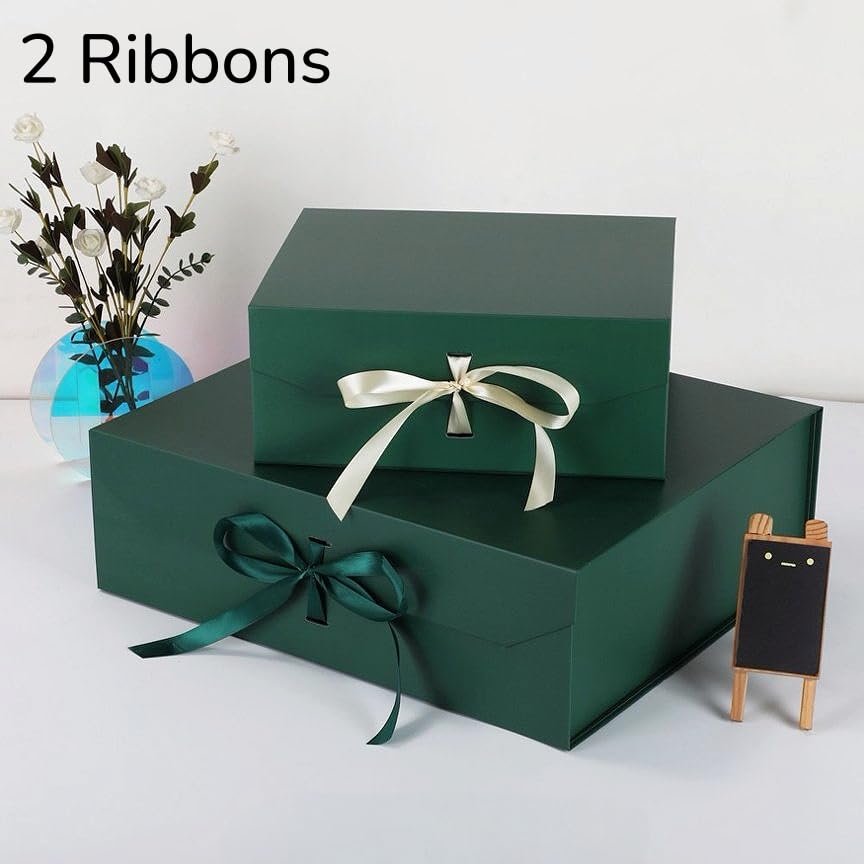 GoooodGift Extra Large Gift Box Green 1 Pack 16x13.5x5.3 inch Luxury Gift Box for Presents with Magnetic Closure Lid Collapsible,Birthday,Christmas,Wedding,Contains Shredded Paper Filler