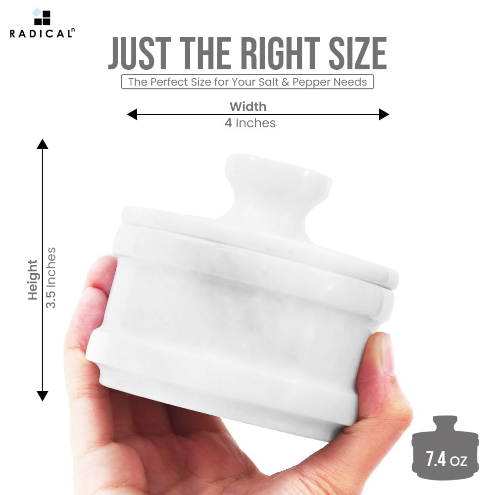 Radicaln Marble Salt Cellar with Lid 4" Inch White Handmade Table Salt Container & Sugar Bowl For Kitchen Countertop, Ideal Salt Dish & Salt Jar for Celtic Salts