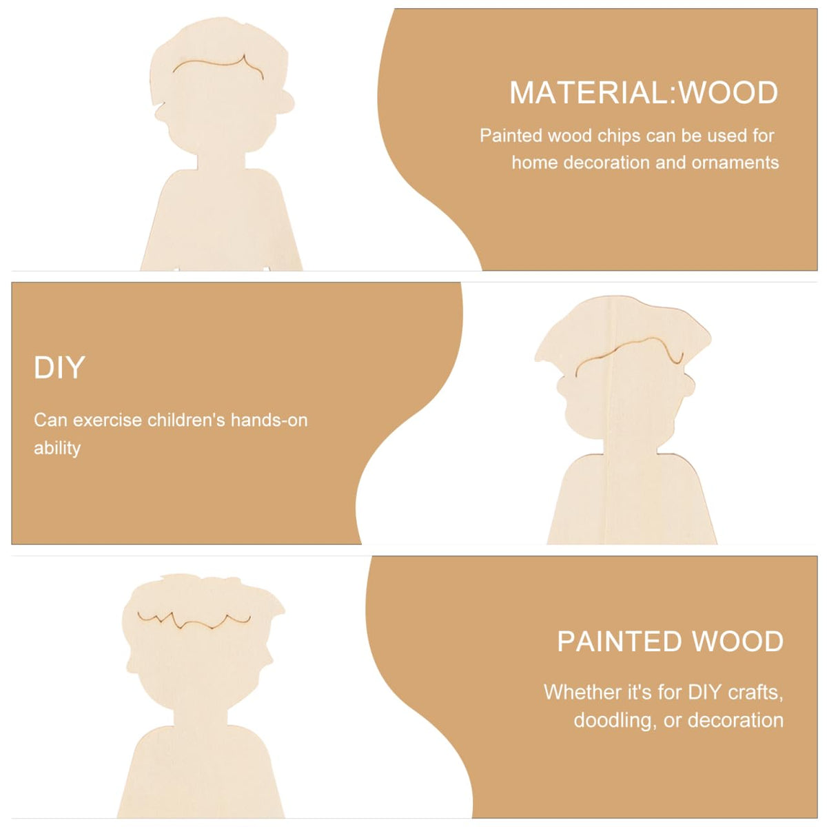 NUOBESTY 20pcs Standing Wooden People Cutouts Unfinished Human Cutouts Chips DIY Crafts Graffiti Toy Blank Boys People Labels Fragments
