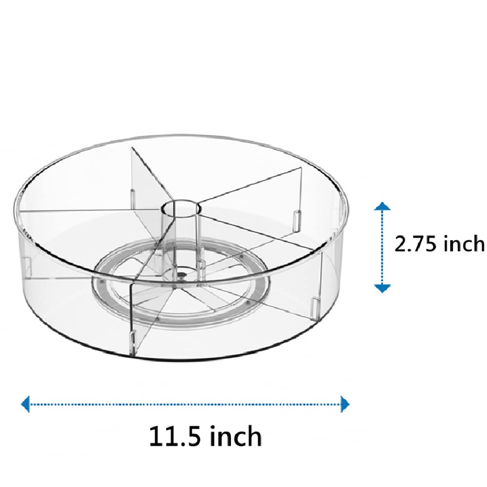 Slideep Lazy Susan Plastic Turntable Divided Spinner for Kitchen Cabinet, Pantry, Fridge, Cupboard, Counter Organizing Fully Rotating Organizer for Food, Spices, and Condiments, 11.5" Clear - 2 Pack
