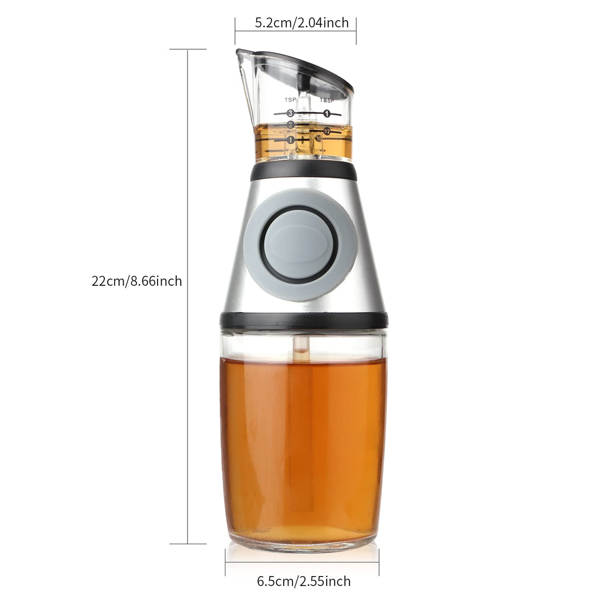 erduoduo Glass Oil Bottle, 8.5 Oz Wide Mouth Kitchen Oil Dispenser with Measuring, for Cooking, Baking, Frying, Salads, BBQ, Picnics