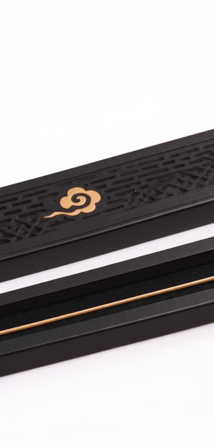 Seedlink Chinese Incense Holder for Sticks with Ash Catcher - Wooden Incense Burner Box with Storage, Ceramic Lined, Anti-Ash, for Meditation, Yoga, Home Decor (Balck - Cloud)