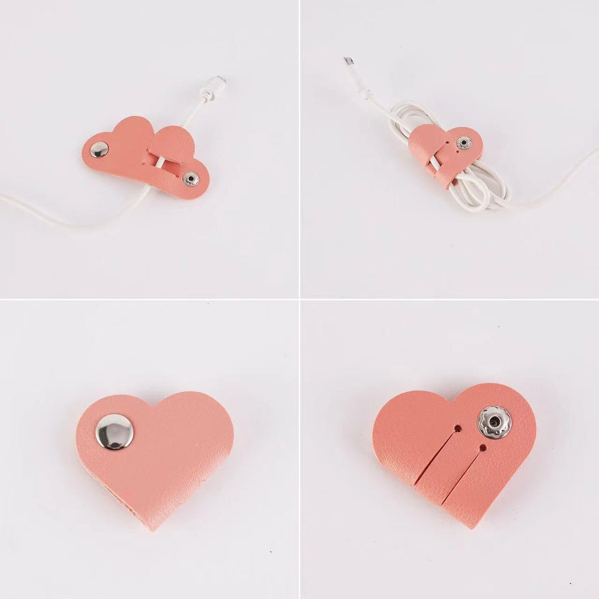 Heart Cord Organizer Earbud Holder Earphones Headphones Cable Winder Earbud Organizer, 3PCS PU Leather Cable Organizer Gifts for Men Women lover, Matcha Green/Pink/White