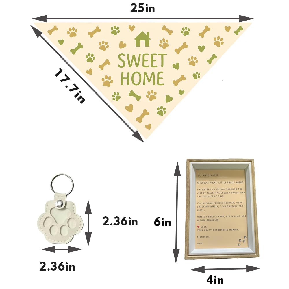 Nopikku Sweet Home Pet Welcome Gift Box for New Dog Owners, Keepsake Set with Bandana, Paw Print Name Tag, Promise Card & Photo Frame, Thoughtful Gift for Puppy Adoption