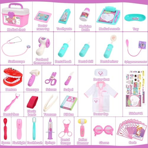 Gifts2U Kid Girl Toy Kit Pretend Play Toys Dentist Medical Role Play Educational Toy with Doctor Costume Playset for 3-6 Year Old Children