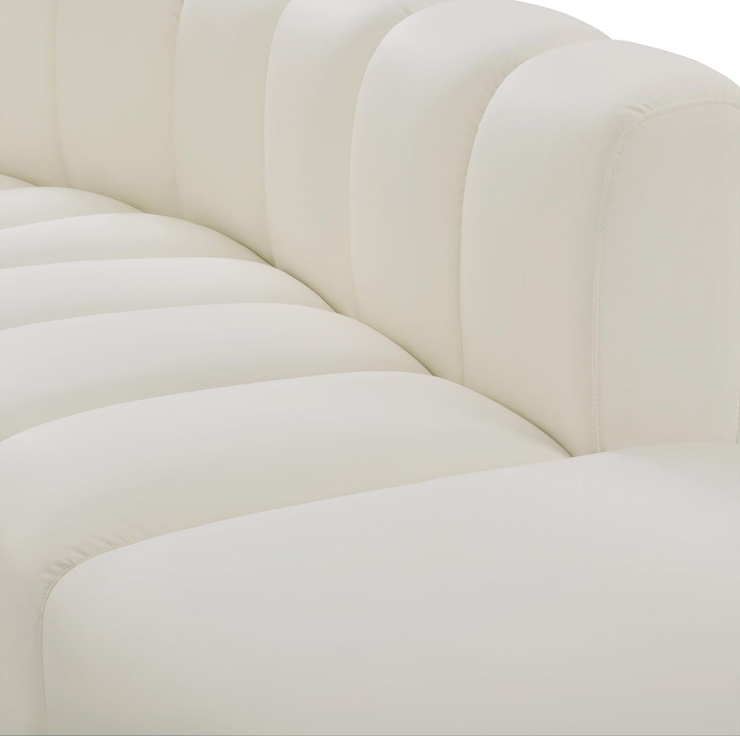 Meridian Furniture 101Cream-S7C Arc Collection Modern | Contemporary Modular Sofa with Soft Cream Vegan Leather, Deep Channel Tufting, Modular Design, 170" W x 62" D x 30" H, Cream