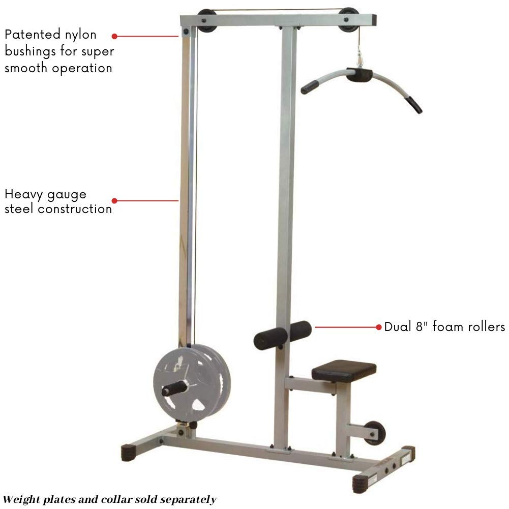 Powerline by Body-Solid LAT Pull Down Machine - Home Gym with High & Low Pulleys, Heavy Gauge Steel Construction, Includes LAT and Low Row Bars, Silver/Black (Gray/Black)