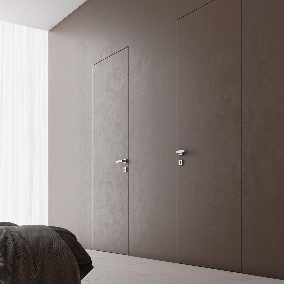 SARTODOORS Interior Invisible Solid Hidden Door with Handle | Planum 0010 Primed with Black Hidden Frame 32" x 80" Right-Hand Inswing | Concealed Hinges Lock Handle | Modern Wood Frameless Doors