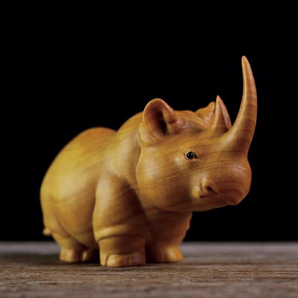 LOGUTIA Wooden Elephant Rhino Hippo Handmade Statue Unique African Three Treasures Tea Table Pet Home Decor Sculpture Cute Desk Decor (Elephant)