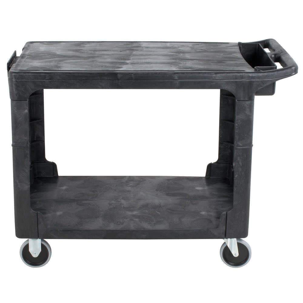 Rubbermaid Commercial Products 2-Shelf Utility/Service Cart Medium Flat Shelves Storage Handle 500 lbs. Capacity for Warehouse/Garage/Cleaning/Manufacturing