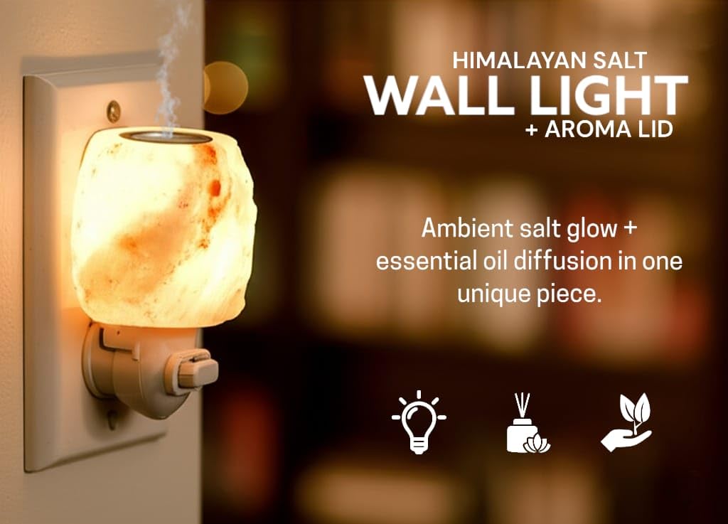 Himalayan Natural Salt Night Lamp with Aroma Lid – Unique Rock Shape for Relaxation & Wellness – Ideal Gift in Beautiful Box!