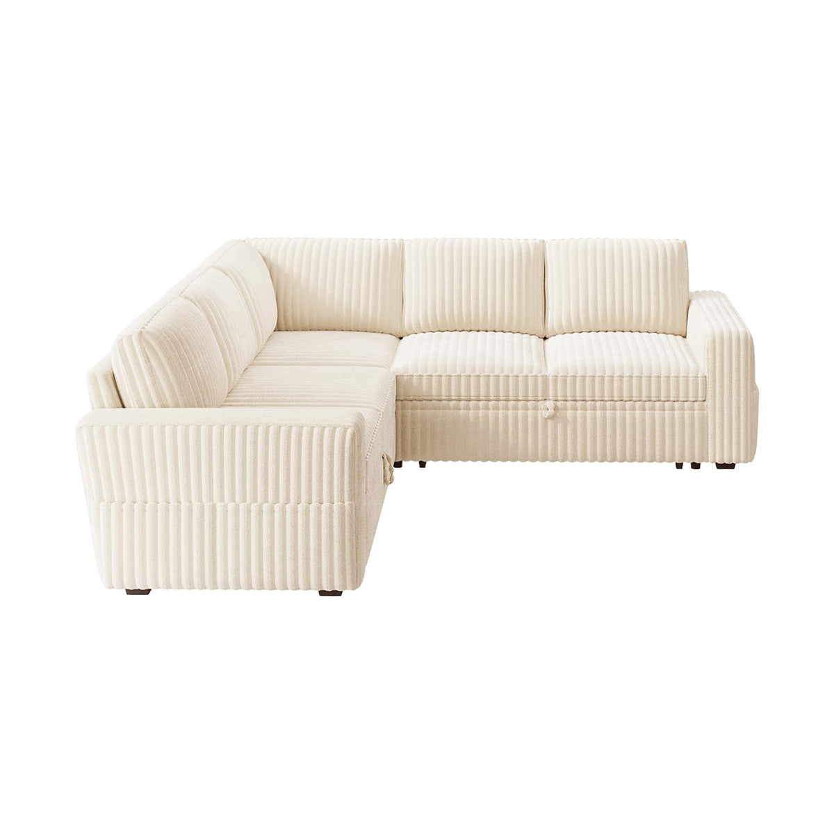 HONBAY Modular Sectional Sleeper Sofa with Pull Out Bed,Corduroy L Shaped Couch with Storage, Sectional Couches for Living Room,Beige