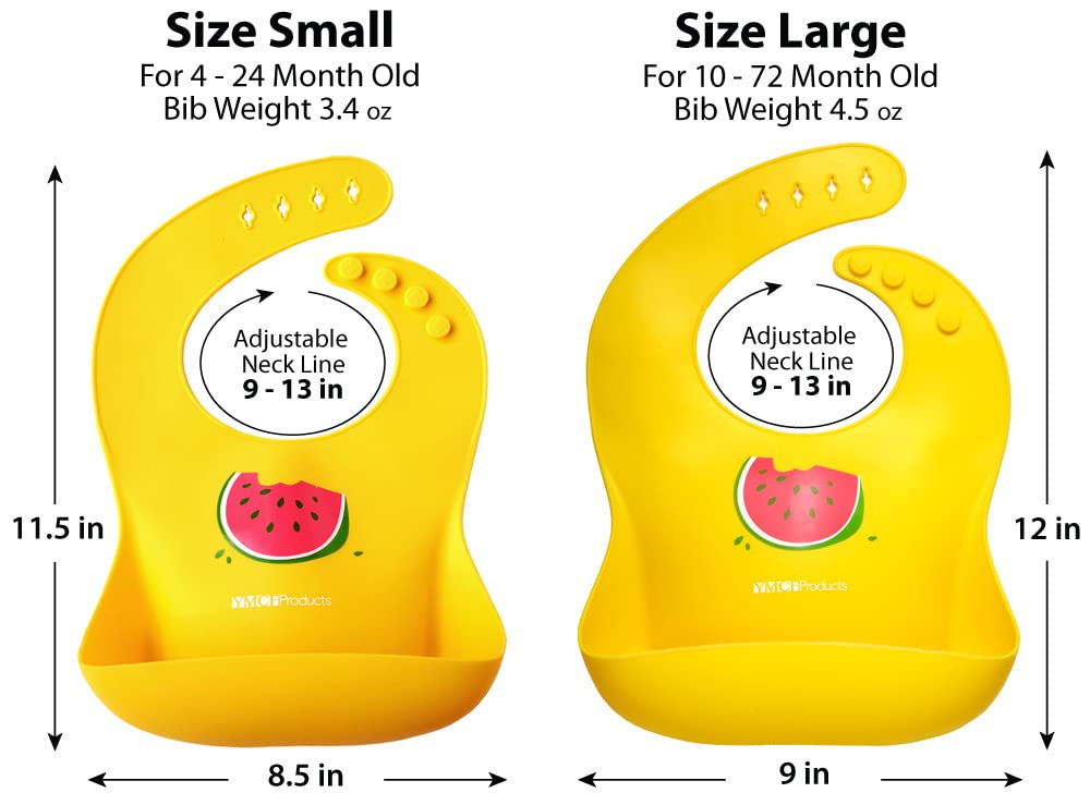YMCF Products 2-Pack Waterproof Silicone Baby Bib Lightweight Comfortable Easy-Wipe Clean (Orange/Yellow, Small)