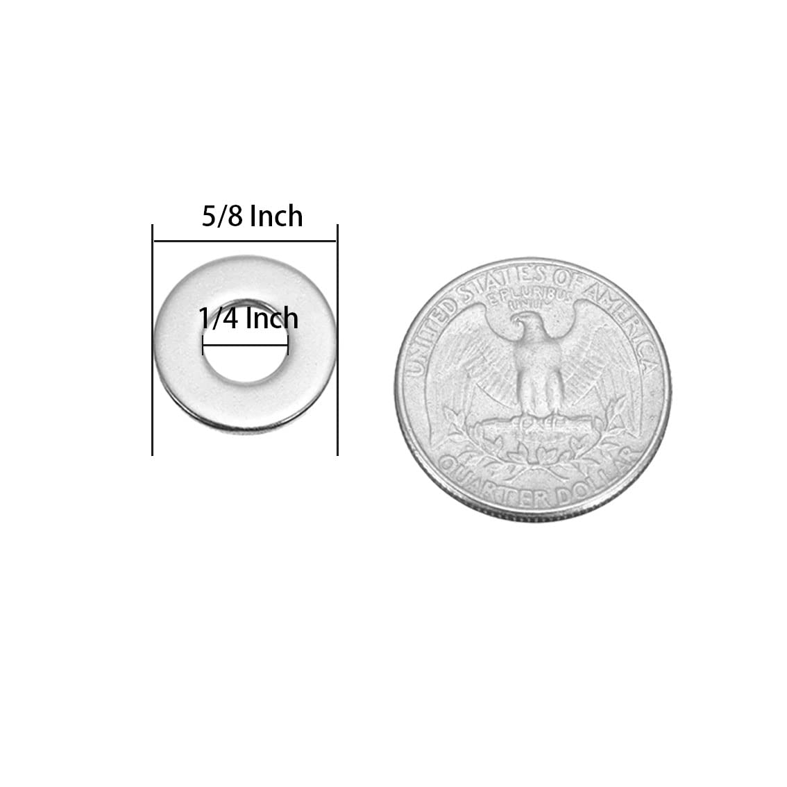 1/4" Stainless Flat Washer, 5/8" Outside Diameter, 18-8(304) Stainless Steel Washers Flat (100 Pack)