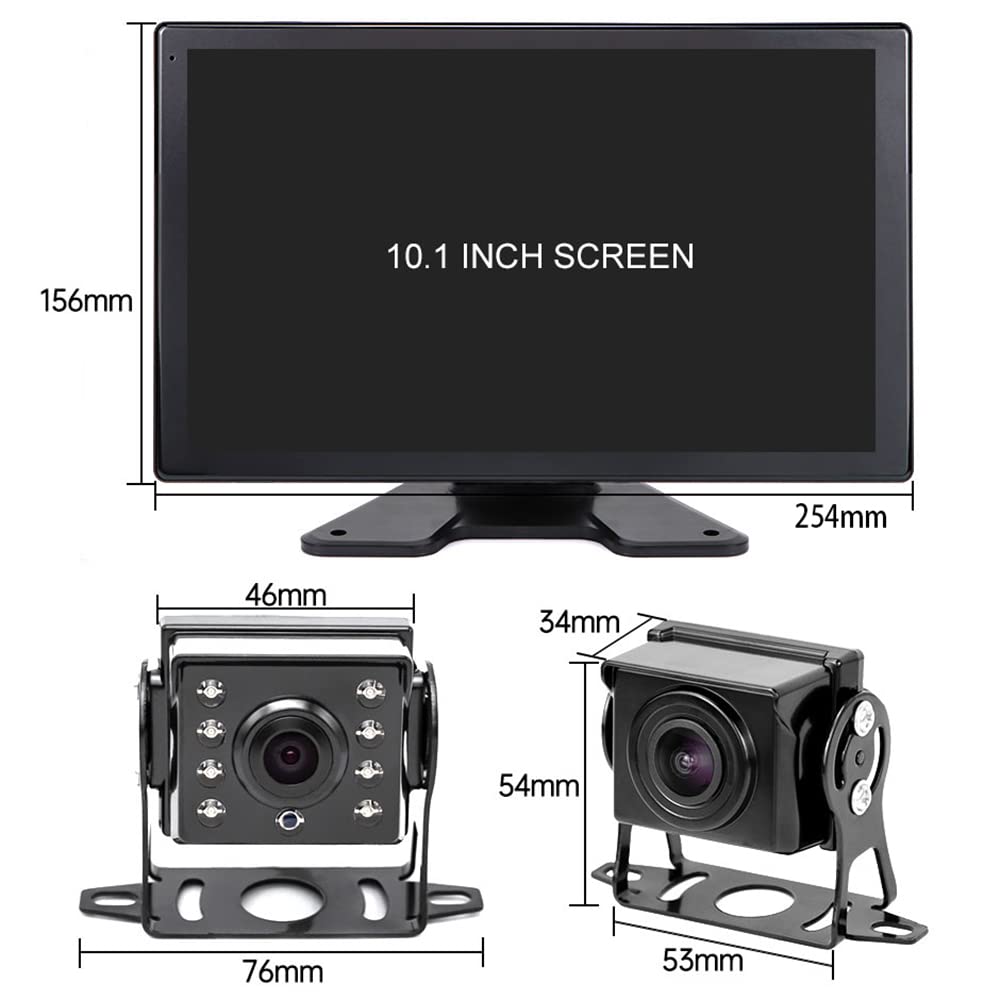 EVERSECU 4K Car Backup Cameras System with 10.1" Touch Screen Quad Display Monitor & 4pcs 1080P Backup AHD Cameras, MP5 Player, Vehicle DVR Recorder for RV/Truck/Bus/Trailer/Camper/Van