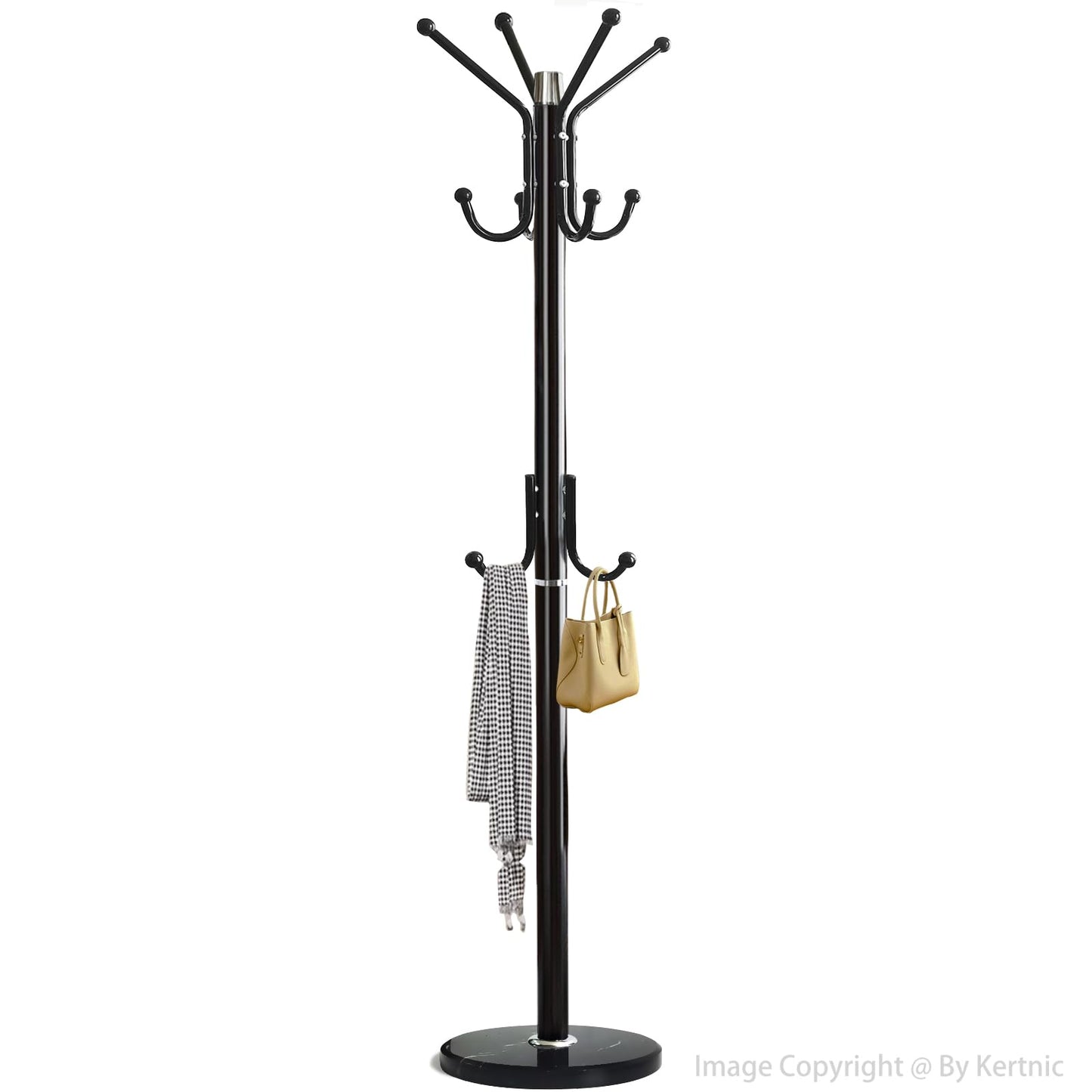 Kertnic Modern Coat Rack Freestanding with Natural Marble Base & Sturdy Metal Frame, 11 Hooks Hall Tree for Jackets, Hats, Bags, Entryway Organizer for Bedroom, Living Room, Closet (11 hooks-Black)