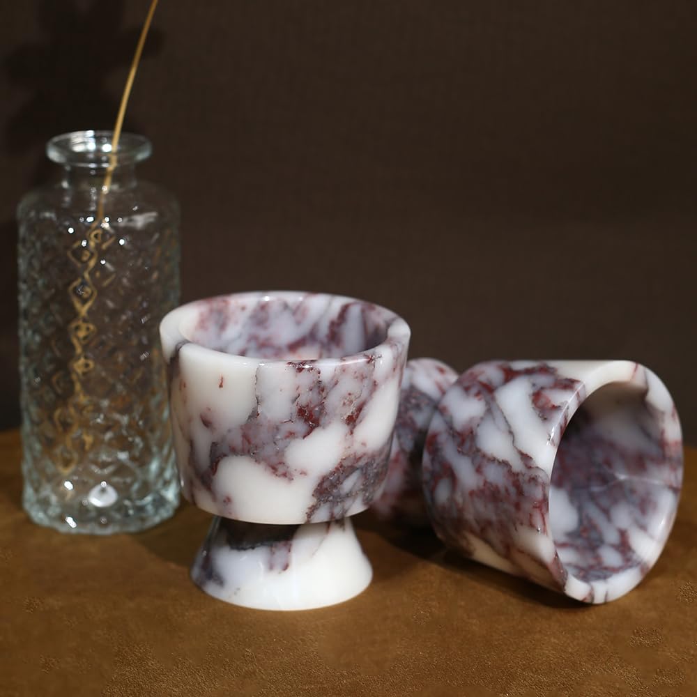 Premium Natural Marble Small Stone Pillar Candle Holder, with Unique Veined Pattern, Decor for Desk, Nightstand, Bathroom or Living Room, Luxe Home for Tea Light