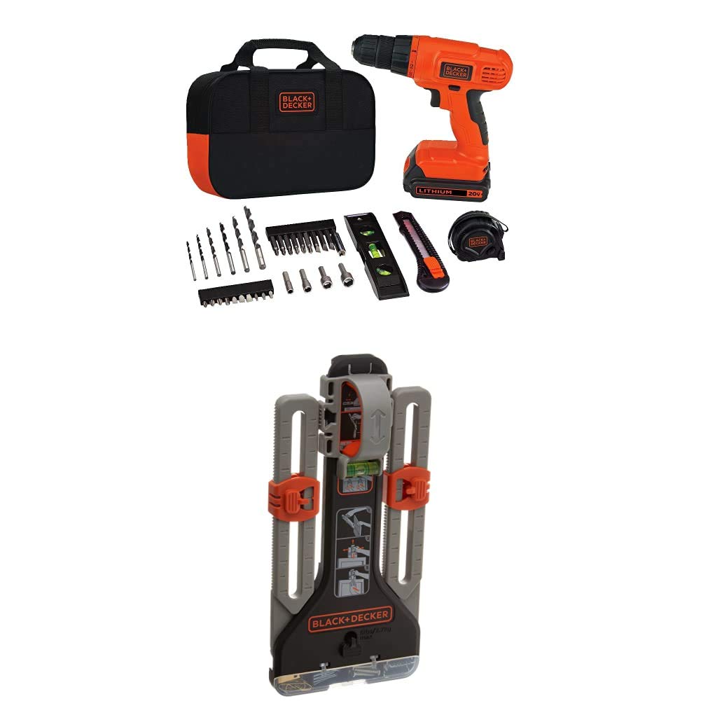 BLACK+DECKER 20V MAX Drill/Home Tool Kit with MarkIT Picture Hanging Tool Kit (BDCD120VA & BDMKIT101C)
