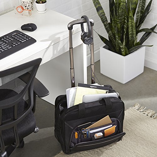 Amazon Basics Laptop bag with quick-rolling wheels and easy-access front pocket - fits Laptops up to 15.6 inch (39.6 cm), Black