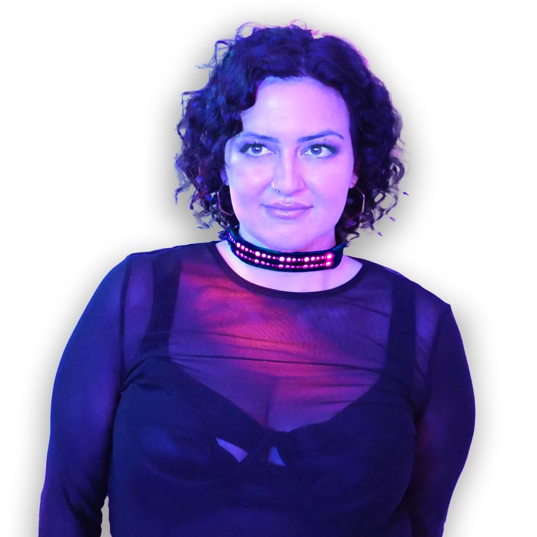 LED Choker, Rechargeable Light Up Armband for Festival Outfit - Futuristic Cyber Punk Rave Accessory for Women, Men β¦ (Pink - Style 2)