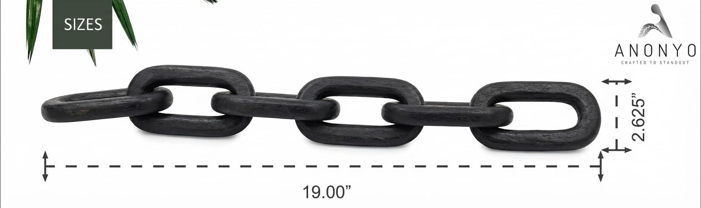 Boho Wooden Link Decor for Coffee Object for Coffee Table & Shelf Knot Sculpture, Farmhouse Rustic Shelf Natural Wood Chain Links for Living Room, Entryway, Console,Office Home Accent (Black Stain)