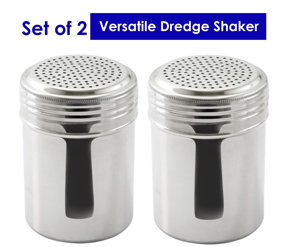Great Credentials© Stainless Steel Versatile Dredge Shaker, Salt, Sugar, Shakers 10 Oz. Each Set of 2 (Without Handle)