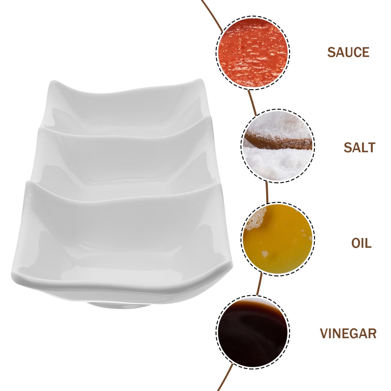 Garneck Serving Dishes Triple Bowl Dipping Plate Snack Trays Condiment Plates Perfect for Sweet Sour Mustard Soy Sauce Compact Design