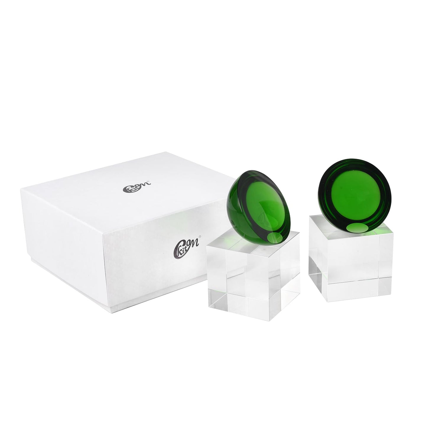 Kitcom Handmade Crystal Bookends Green, 1 Pair of Decorative Tabletop Bookends for Office, Home, Desk, Comes with Gift Box