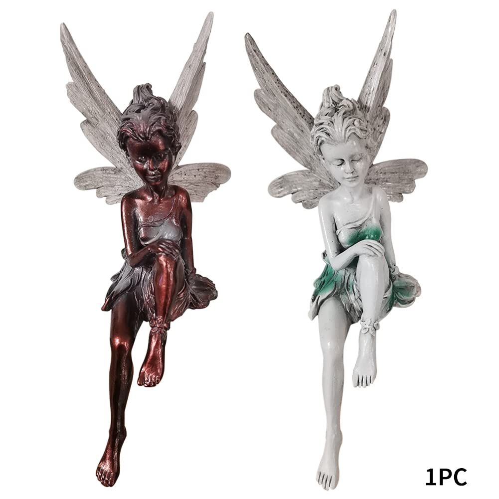EKDJKK Sitting Fairy Statue Garden Ornament Resin Craft Landscaping Yard Decoration Park Lawn Decoration Home Patio Garden White