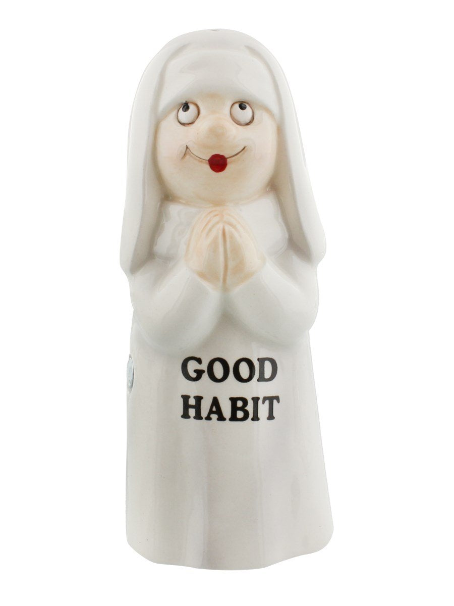 Good Habit Bad Habit Nuns Ceramic Magnetic Salt and Pepper Shaker Set