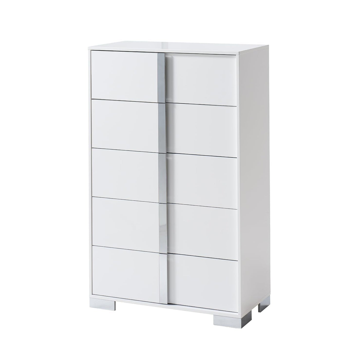 AMERLIFE 50.2" H Modern 5 Drawer Dresser, Glossy Surface Chest of Drawers, Large Storage Organizer for Bedroom, Living Room, Cloakroom, Luxury, White