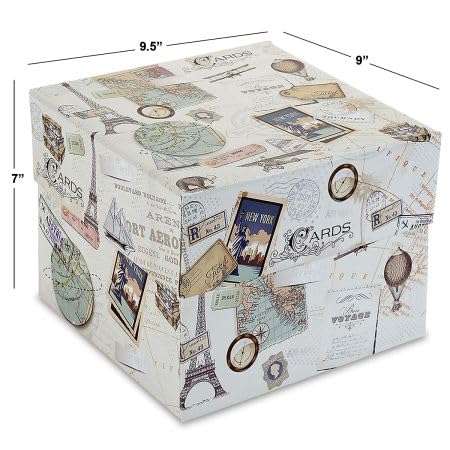 Current World Travel Greeting Card Organizer Box with Dividers - Storage for 140+ Cards by Occasion and Recipient, Christmas, Birthday, Sympathy Cards, Photos, Large 7" x 9" x 9-1/2"