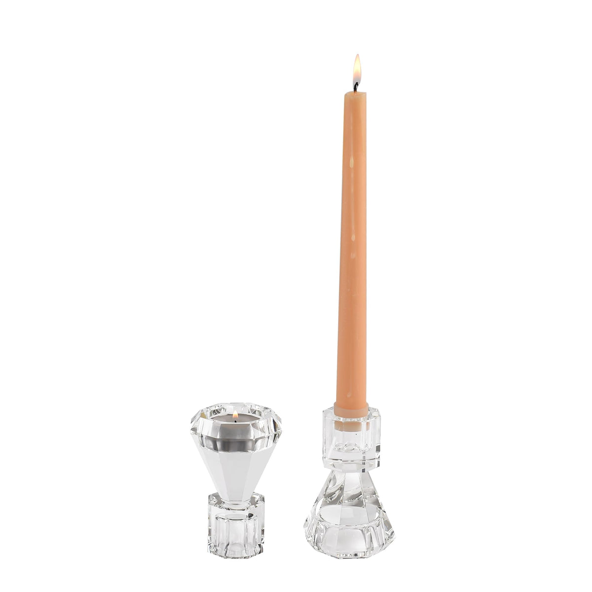 Crystal Candle Holder, Set of 2 Crystal Clear Candlestick Stand for Tealight Candle,Party, Wedding Candle Holder Decoration