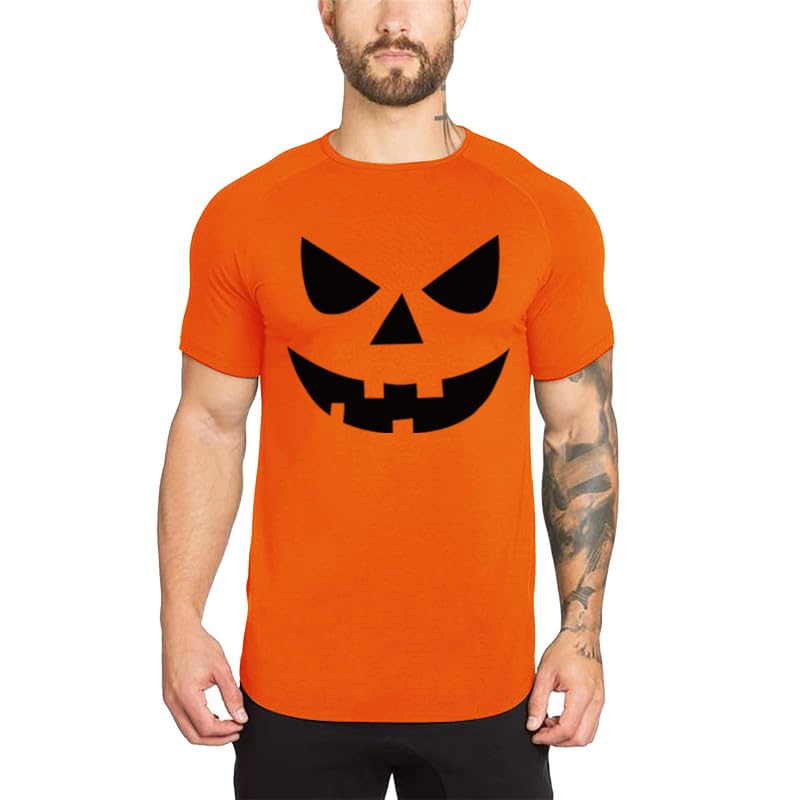 Mens Halloween Vector Costume Gym Workout Slim Fit Short Sleeve T-Shirt Cotton Performance Athletic Shirts Running Fitness Tee(OG 3XL)