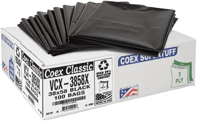 Aluf Plastics - Value COEX 3 Ply Garbage Bags, 55-60 Gallon, 1.5 Mil
