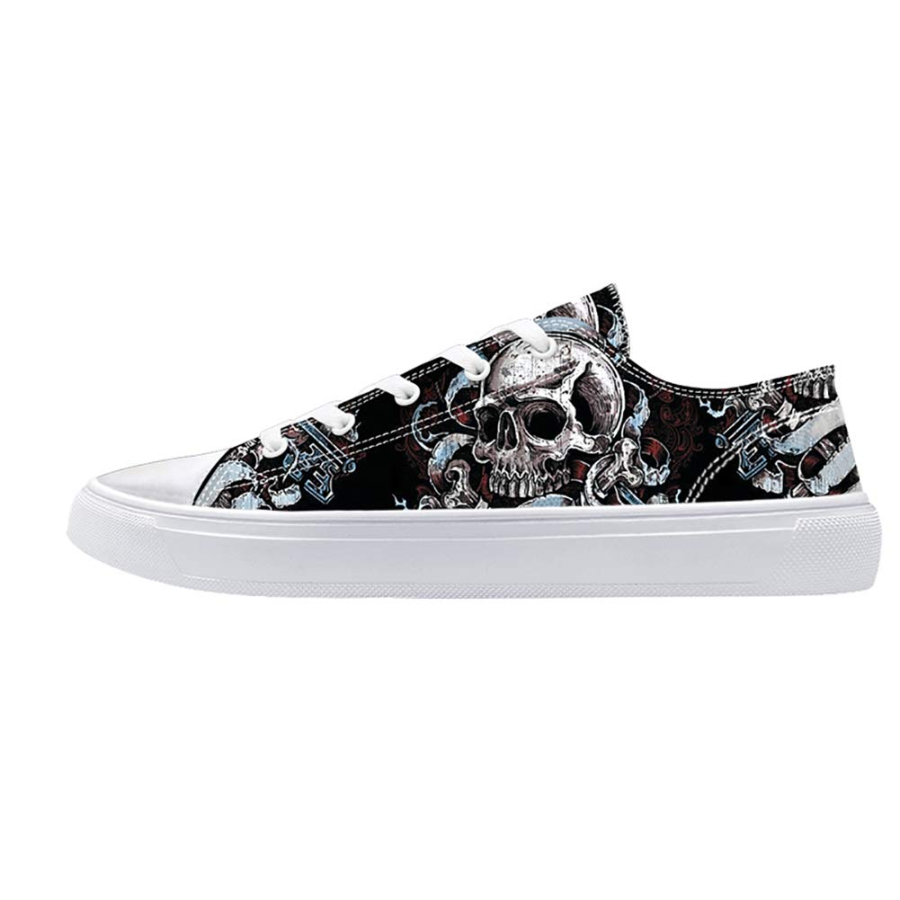 FIRST DANCE Women's Skull Skeleton Printed Shoes Black Cavans Shoe for Women Low Top Casual Business Work Cute Shoes for Ladies,10