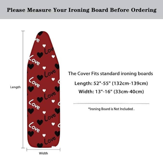 Love Heart Ironing Board Cover Black Red Retro 54x15 inches Applicable Standard