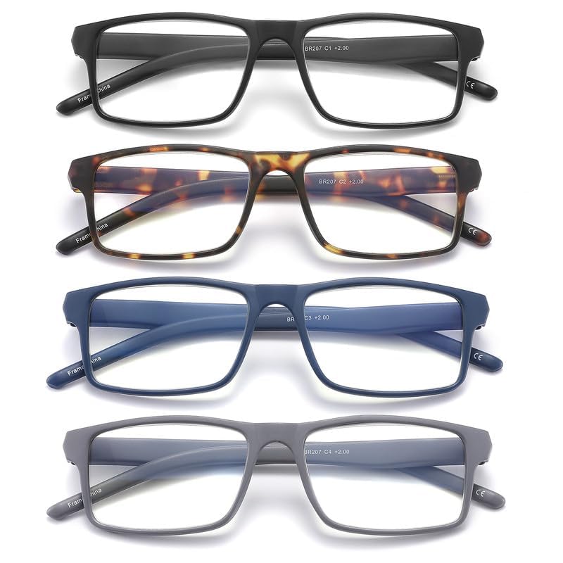 JAWSOCK 4 Pack Reading Glasses Blue Light Blocking for Men Women,Rectangular Frame Computer Readers with Spring Hinge,Reading Glasses for Men Women,Anti Eyestrain/UV Ray Eyeglasses (2.5x)