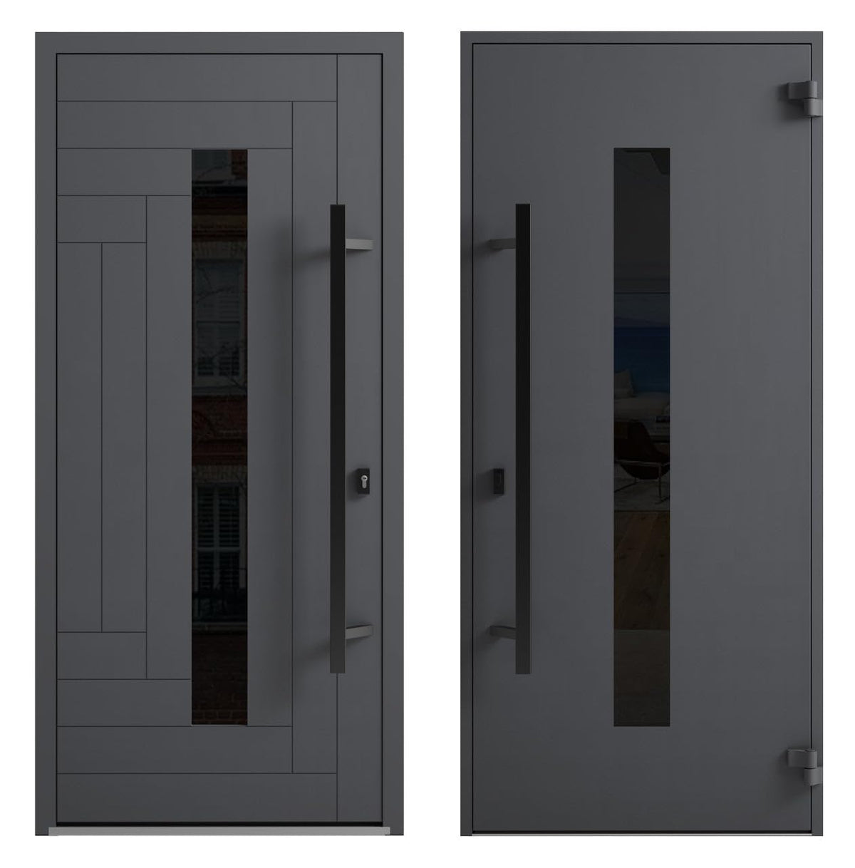 VDOMDOORS Front Exterior Prehung Steel Door/Ronex 0130 Grey/Entry Metal Modern Painted W36 x H80 Right Hand Inswing