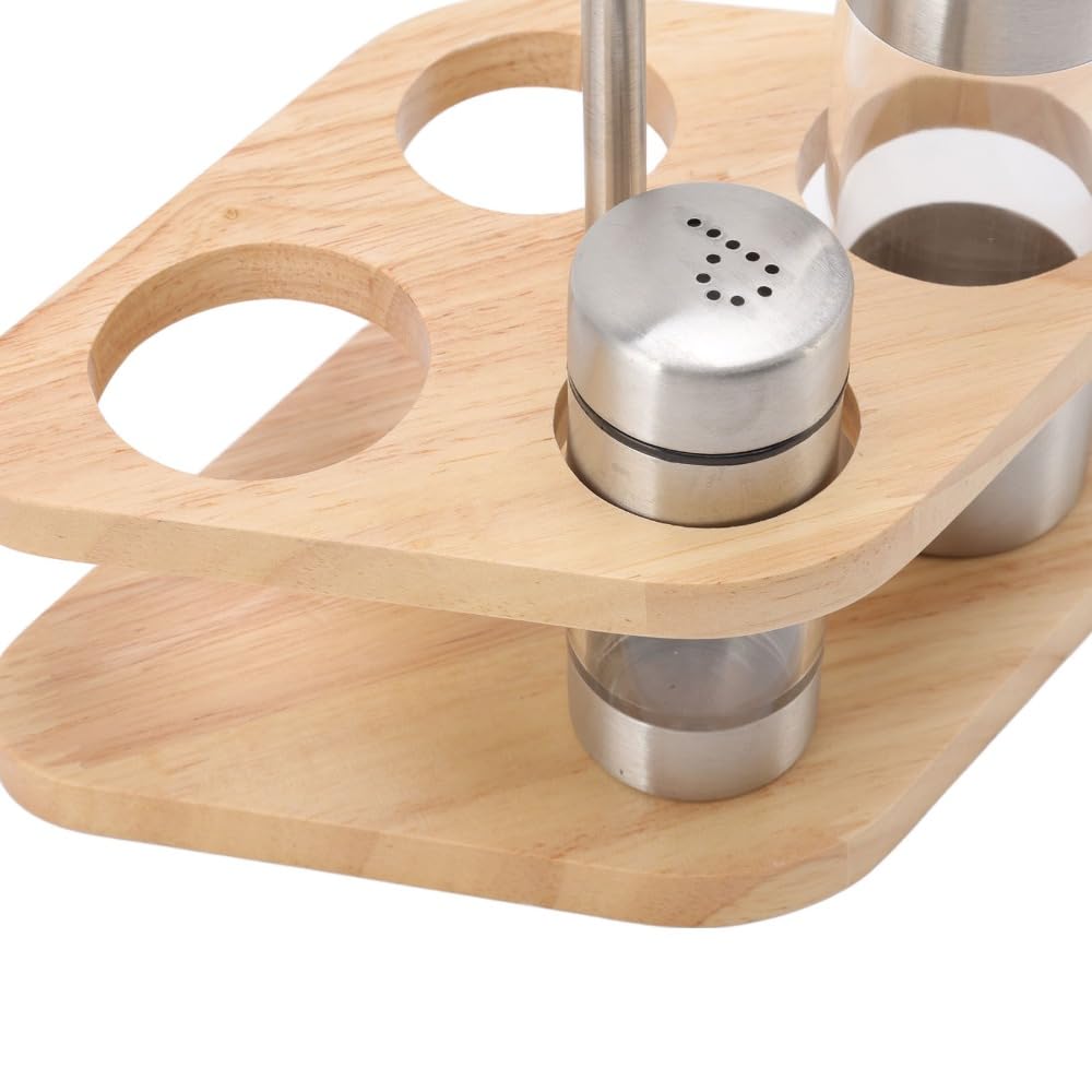 150ml Seasoning Bottle Set – Stainless Steel & Acrylic Spice Containers with Wooden Rack for Kitchen, Oil & Vinegar Dispensers, Leak-Proof Design