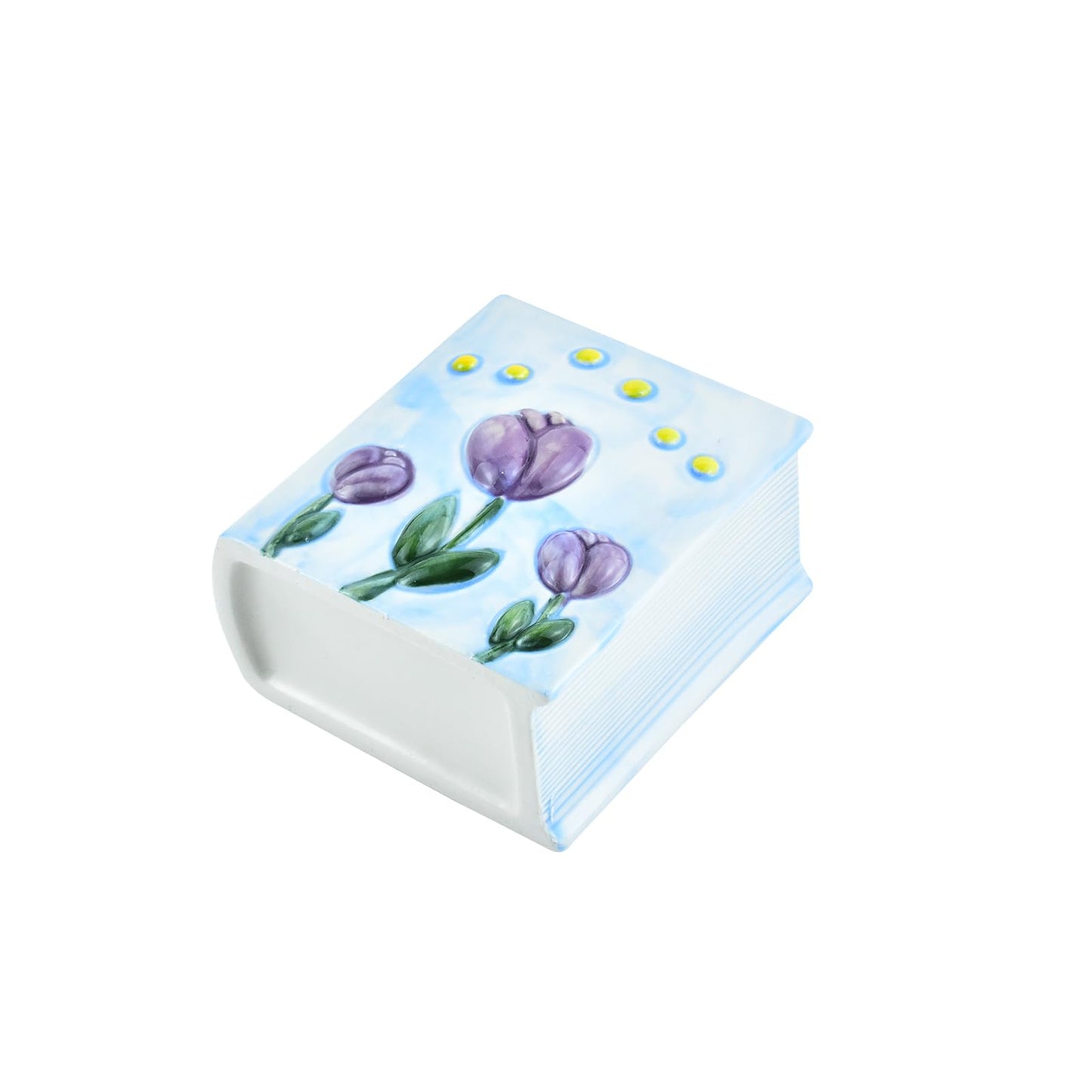 ESIW Ceramic Book Shaped Tulip Pattern Cosmetic Storage Box, Desktop Organizers Make Up Brush Storage Stand Desktop Storage Box for Brush,Pencil,Art Supplies, Painting Brush (Light Purple)